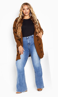 Avenue Plus Size Sienna Splice Cardigan Sweater In Almond