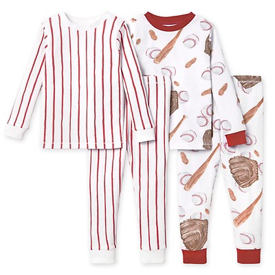 4 Piece Baseball & Stripe Toddler Tee & Pant PJ Set