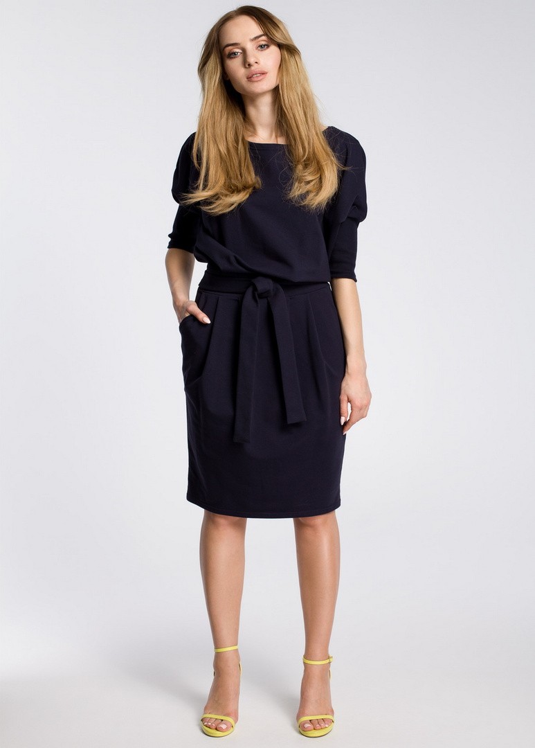 navy blue belted dress