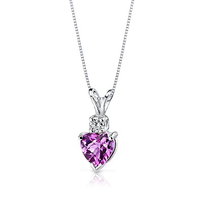 Oval Pink Sapphire & Diamond Pendant Necklace 14k white Gold 3.60