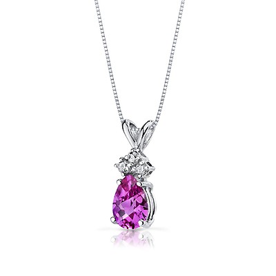 Oval Pink Sapphire & Diamond Pendant Necklace 14k white Gold 3.60