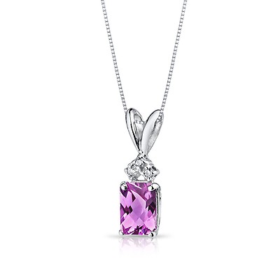 Oval Pink Sapphire & Diamond Pendant Necklace 14k white Gold 3.60