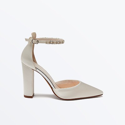 Arrabella Ivory Satin Platform Ankle Strap Heels