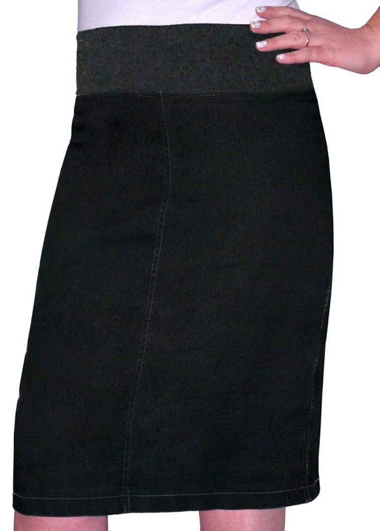 black denim skirt knee length