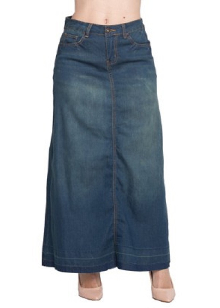 aline long denim skirts