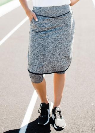 Knee Length Sport Skirt With Attached 17" Leggings - Melange