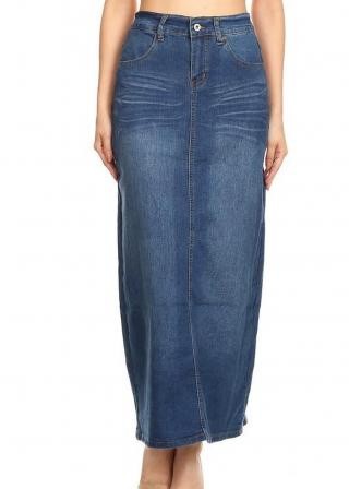 long denim skirt elastic waist