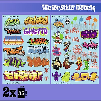 Decalcomanie Waterslide Scala 1:87 (H0) - Set Graffiti E Tag Per Modellini Auto, Camion, Trenini, Decorazioni - Foto 3
