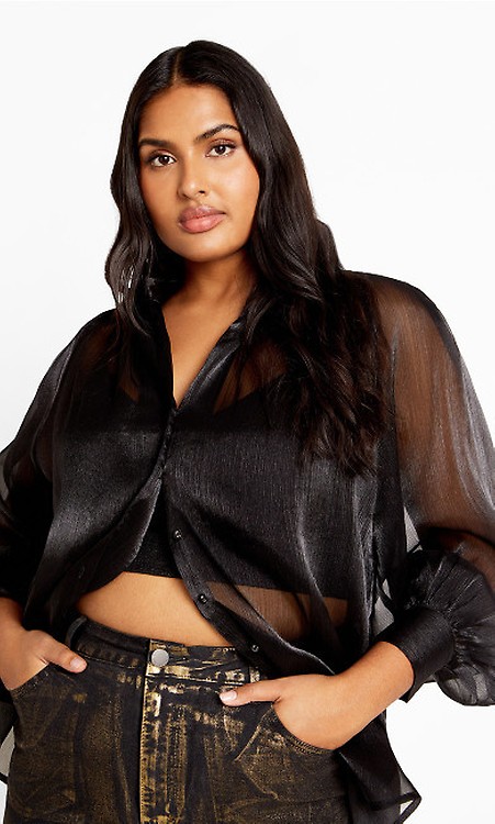 Black sheer shirt plus size online