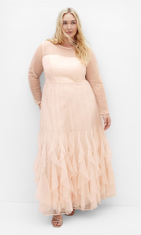 Women's Plus Size Blue Panelled Bodice Maxi Dress