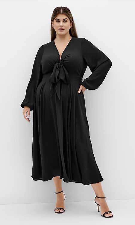 chinese dress ladies Elena Long Sleeve Ruched Seamed Midi Dress Black – Girl In Mind main image 1