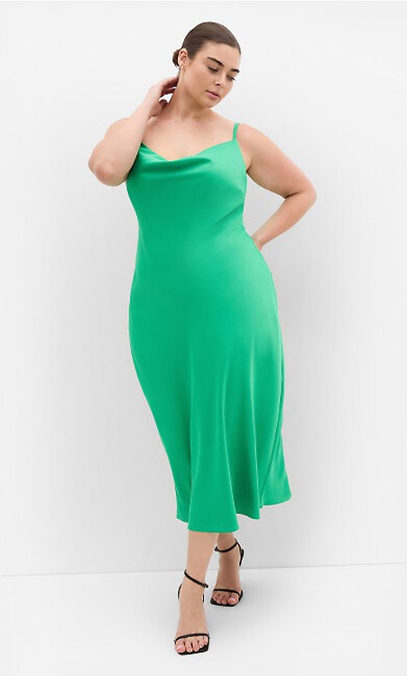 Women's Plus Size Satin Forest Green Slip Dress