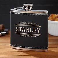 Engraved Steel HIP FLASK black 6oz in gift box with funnel & 4 shots white liner 