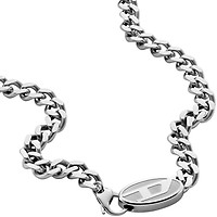☆DIESEL☆ Logo Pendant Chain Necklace DX1446040 Diesel Red Lacquer and Stainless Steel Chain Necklace
