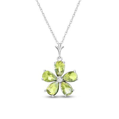 Peridot & Diamond Pendant Necklace in 9ct White Gold | QP Jewellers