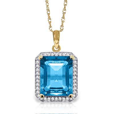 Blue Topaz & Diamond Pendant Necklace in 9ct Gold