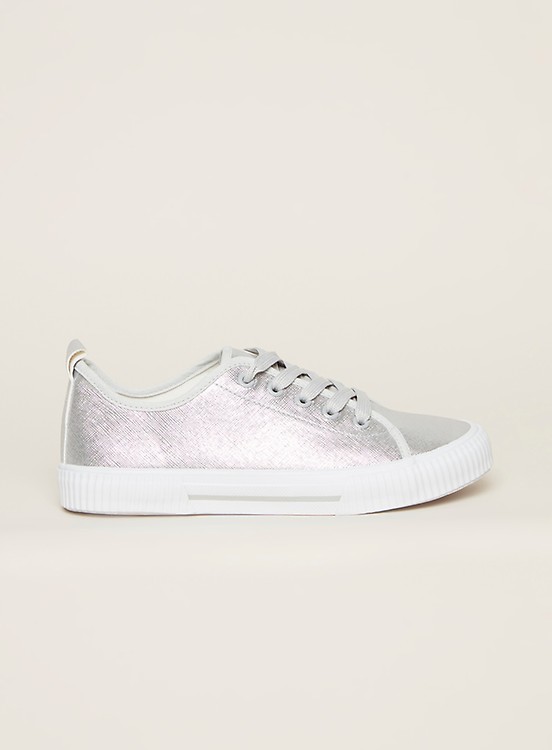 silver lace up trainers