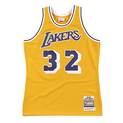 Men's Mitchell & Ness Kareem Abdul-Jabbar Purple Los Angeles Lakers 1996-97 Hardwood Classics NBA 75th Anniversary Diamond Swingman Jersey Size