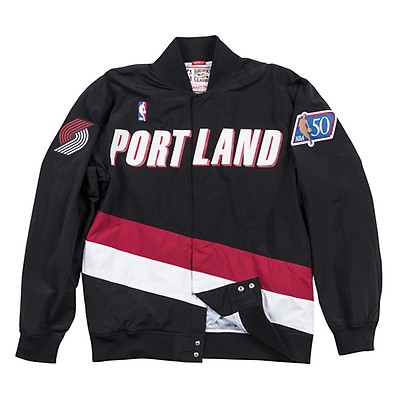 Men's Mitchell & Ness Black Portland Trail Blazers Hardwood Classics Authentic Warm-Up Full-Snap Jacket