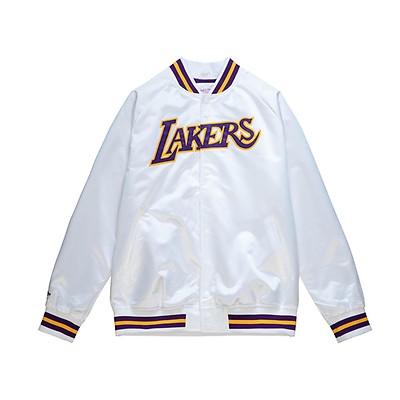 Mitchell and Ness LA Lakers M&N Special Script Heavyweight Satin Jacket  Purple White