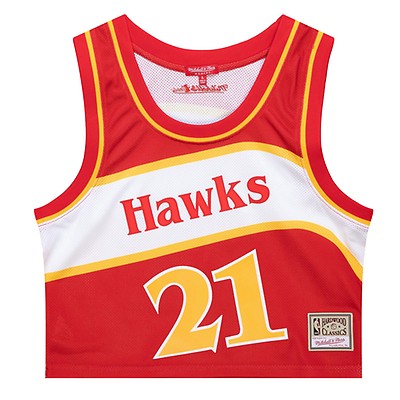 Men's Mitchell & Ness Dominique Wilkins Yellow/Red Atlanta Hawks Hardwood  Classics 1986-87 Split Swingman Jersey