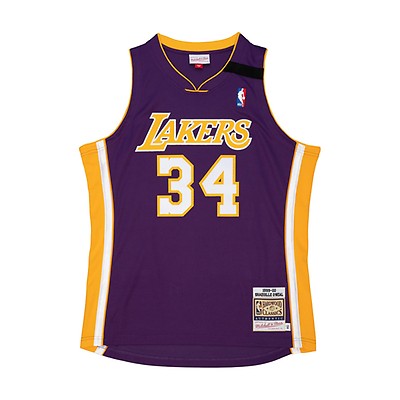 Shaquille O'Neal Los Angeles Lakers Autographed Gold 2001 NBA Finals Patch  Mitchell & Ness Authentic Jersey
