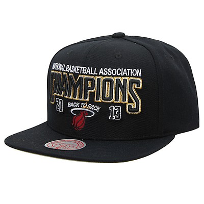 Mitchell & Ness Miami Heat Snapback Hat Adjustable Cap - Black/Dark  Red/Classic Script Logo