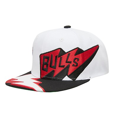 Mitchell & Ness Chicago Bulls Snapback Hat Cap White/Red/Black Letter & Red Logo