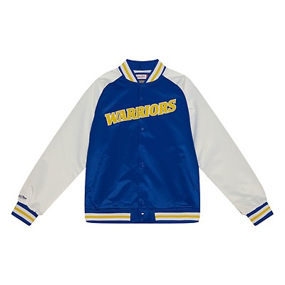 Mitchell & Ness Golden State Warriors Royal Hardwood Classics Throwback Wordmark Satin Jacket Size: Large
