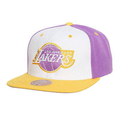 LA Lakers Hat Cap Mens Fitted 7 3 / 8 Blue Black NBA Mitchell & Ness  Pinwheel