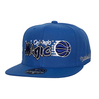 Men's Mitchell & Ness White/Blue Orlando Magic Hardwood Classics Paintbrush Snapback  Hat