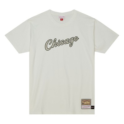 Men's Mitchell & Ness Cream Chicago Bulls Hardwood Classics Sidewalk Sketch T-Shirt