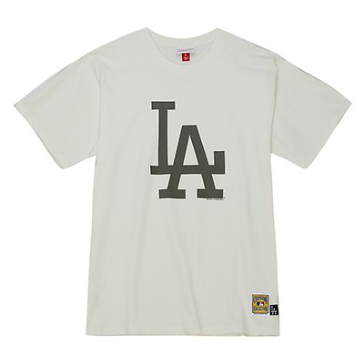 Los Angeles Dodgers Mens T-Shirt Mitchell & Ness Icon Henley Cream Blue