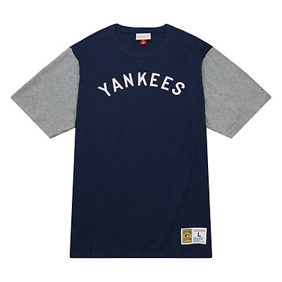 Men's Mitchell & Ness New York Yankees Legend Slub Henley Navy and Grey Baseball  Shirt