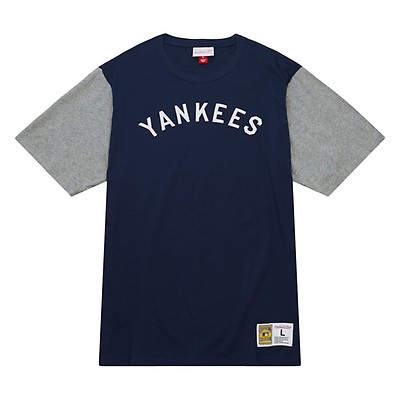 Men's Mitchell & Ness New York Yankees Legend Slub Henley Navy and Grey  Baseball Shirt