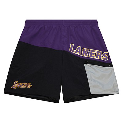 New Original Heat Pressed NBA Mens White Yellow White Blue Purple Black  Stripe Los Angeles Lakers City Edition Shorts Basketball Short