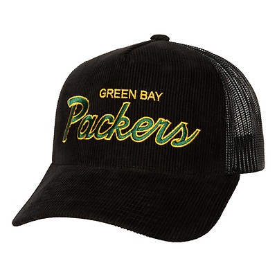 Green Bay Packers Hat Cap Snap Back White Script Mitchell &