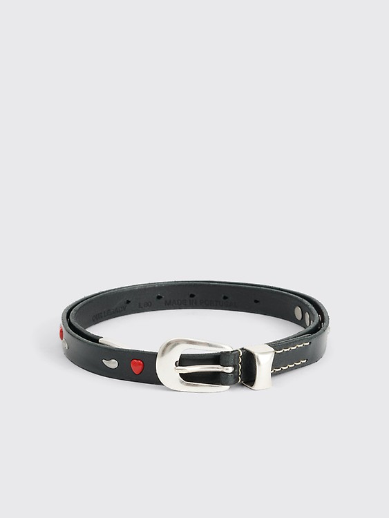 OUR LEGACY BELT in BLACK Natural Texture Full-grain Leather Silver Buckle  Unisex