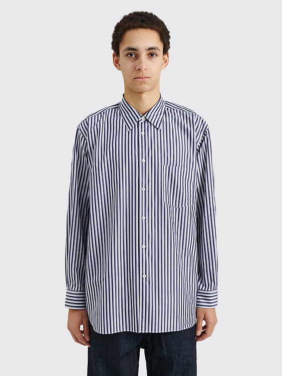 Très Bien - Margaret Howell Basic Shirt Cotton Silk Stripe Blue