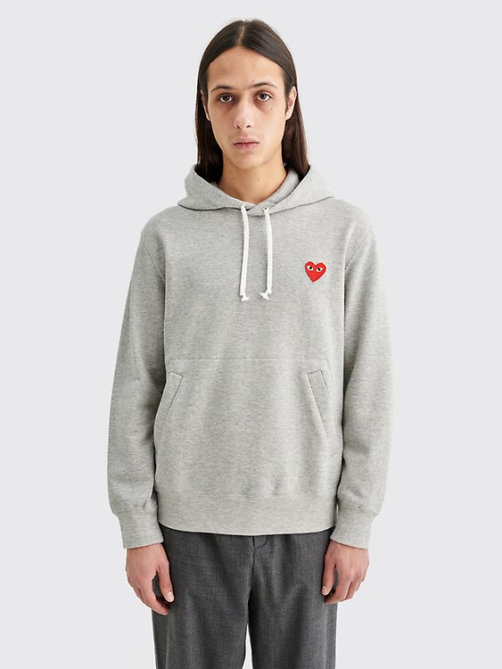 cdg play hoodie grey