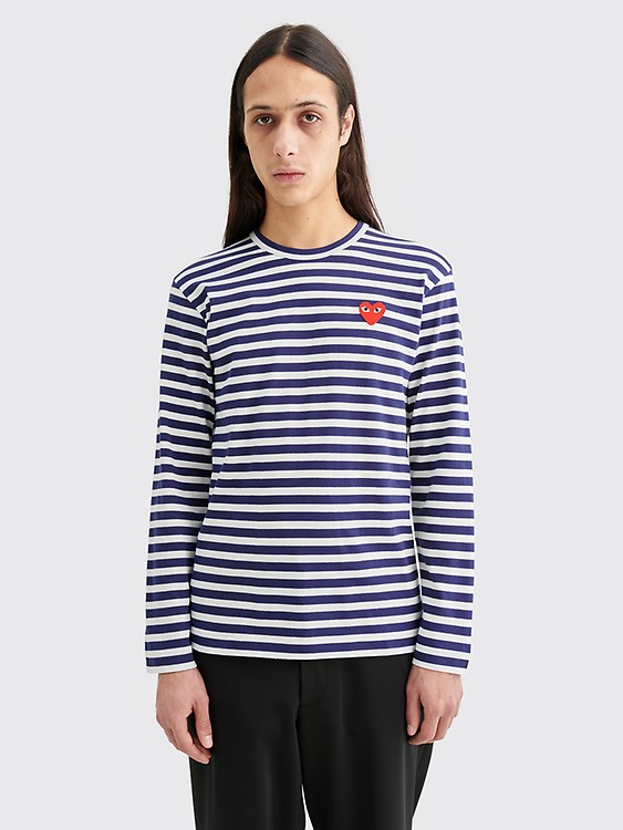 comme des garcons play little red heart long sleeve stripe tee