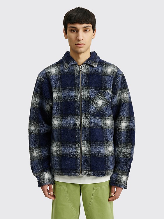 Stüssy Shadow Plaid Sherpa Zip Shirt Navy