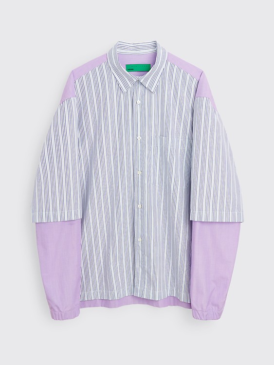 Très Bien - TRÈS BIEN everywear Double Sleeve Coach Shirt Cotton Blue  Stripe / Pink
