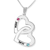 Sterling Silver Up to Two Kids' Names Mom Double Heart Necklace