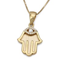 14K Gold Evil Eye Hamsa Pendant Necklace, Jewish Jewelry | Judaica
