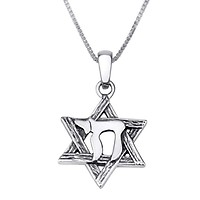 Details about  / New Rhodium Plated 925 Sterling Silver Star of David with Chai Charm Pendant