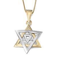 14K Two-Tone Gold Domed Star of David Pendant, Jewish Jewelry