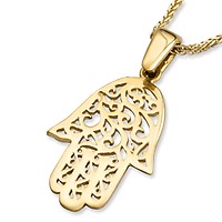 14K Yellow Gold and Cubic Zirconia Hamsa Pendant Necklace With