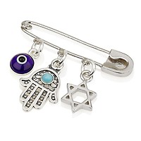 Sterling Silver Safety Pin With Symbolic Charms