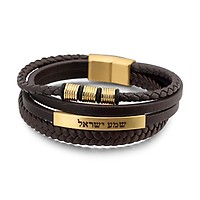 Men's Priestly Blessing 3-Band Beaded Leather Bracelet with Magnetic Clasp  - Black and Blue, Jewish Jewelry